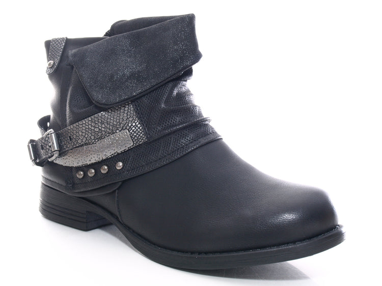 Bottines biker femme, bottes d'extérieur hiver, doublure chaude, noir # 3095