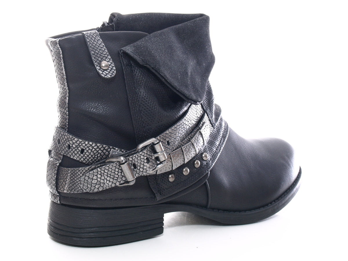 Bottines biker femme, bottes d'extérieur hiver, doublure chaude, noir # 3095
