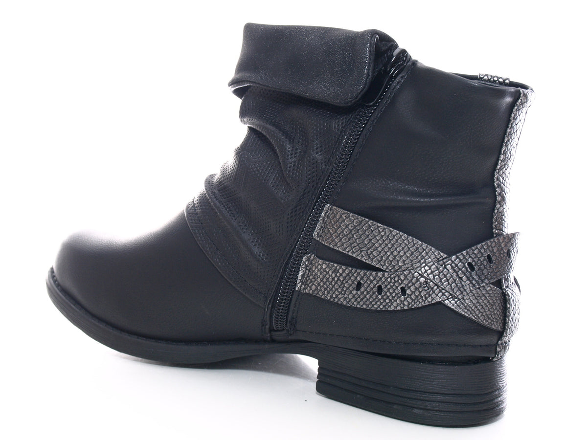 Bottines biker femme, bottes d'extérieur hiver, doublure chaude, noir # 3095