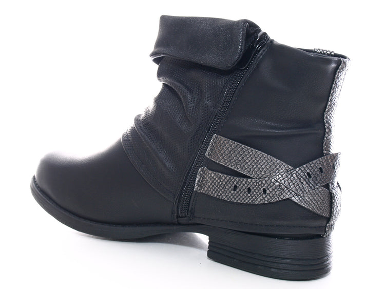 Bottines biker femme, bottes d'extérieur hiver, doublure chaude, noir # 3095
