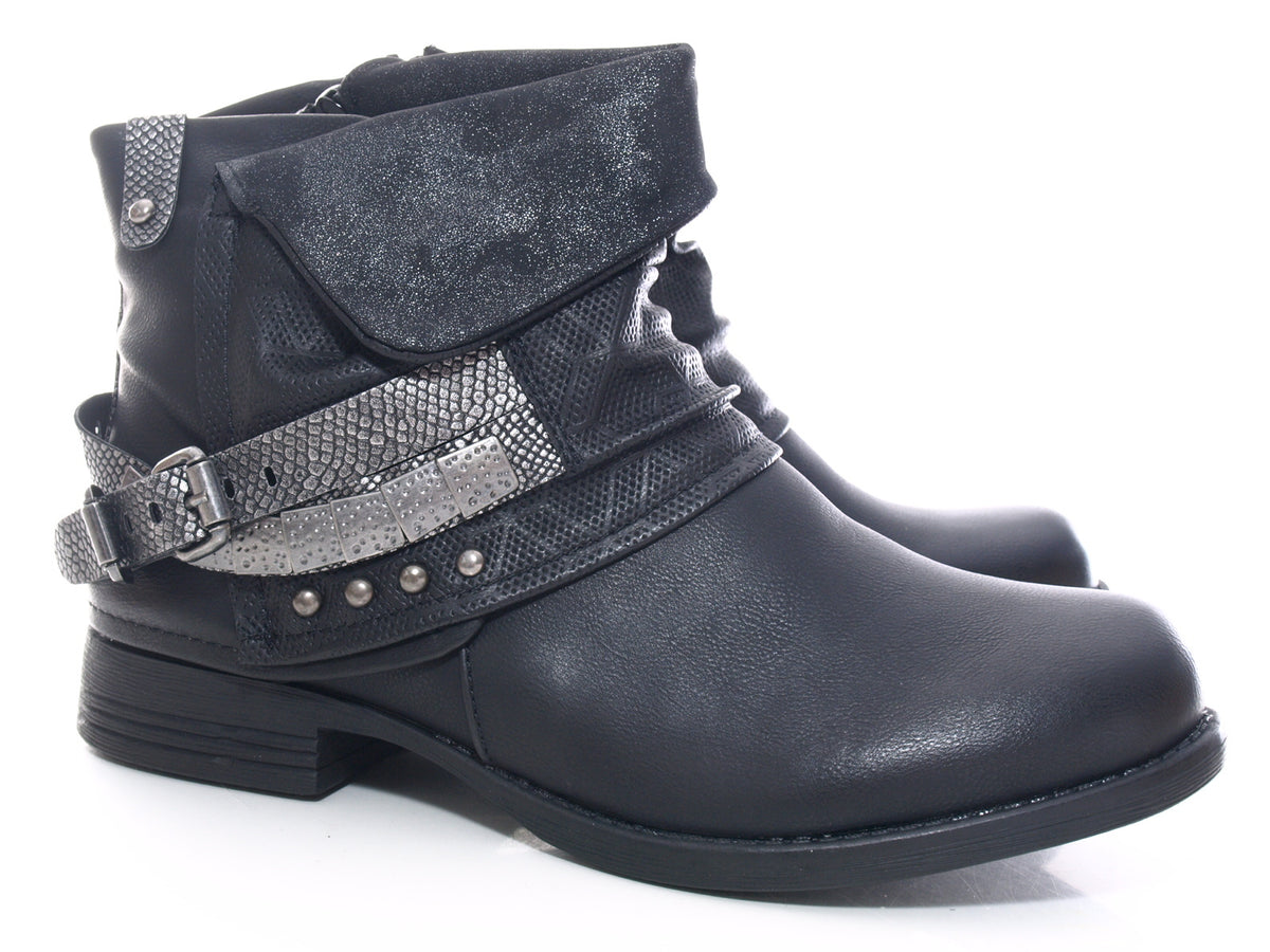 Bottines biker femme, bottes d'extérieur hiver, doublure chaude, noir # 3095