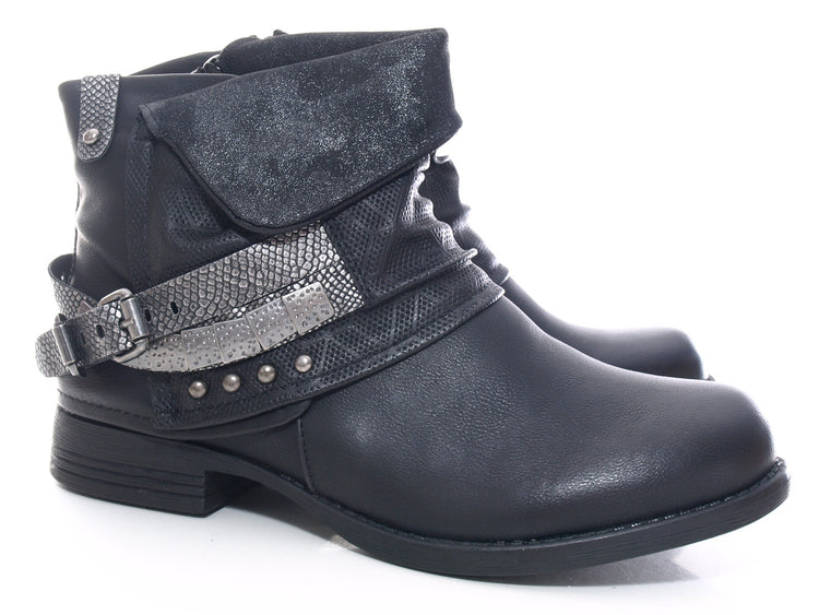 Bottines biker femme, bottes d'extérieur hiver, doublure chaude, noir # 3095
