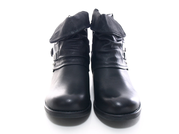 Bottines biker femme, bottes d'extérieur hiver, doublure chaude, noir # 3095