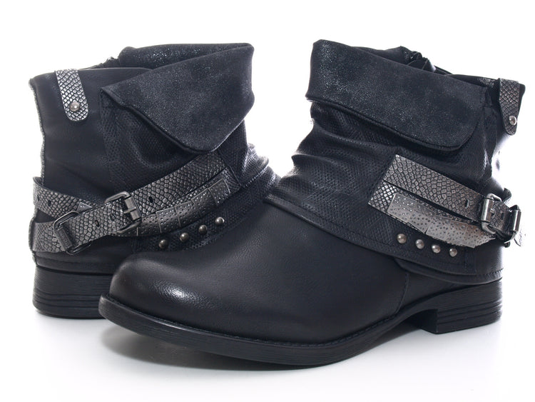 Bottines biker femme, bottes d'extérieur hiver, doublure chaude, noir # 3095