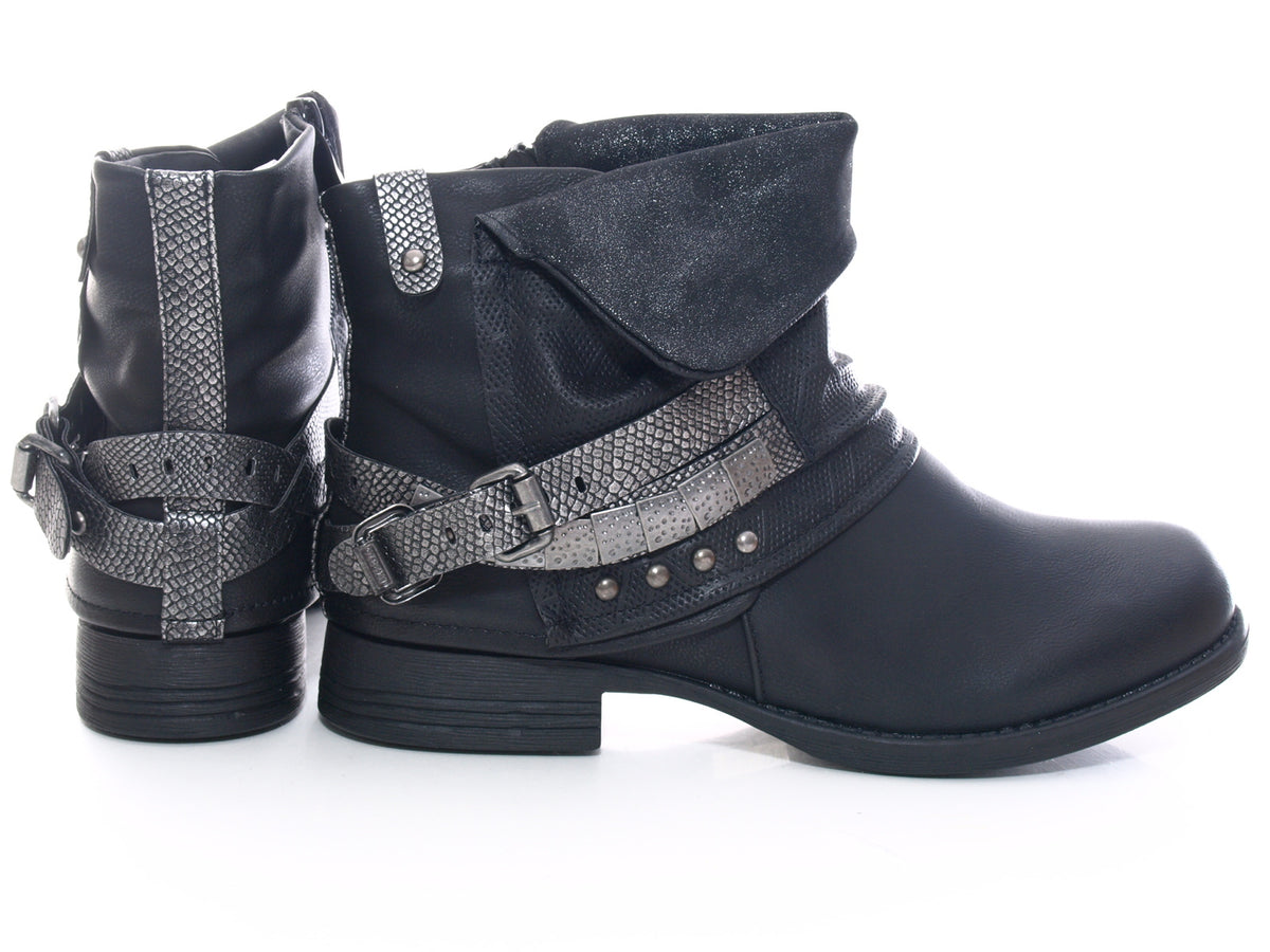 Bottines biker femme, bottes d'extérieur hiver, doublure chaude, noir # 3095