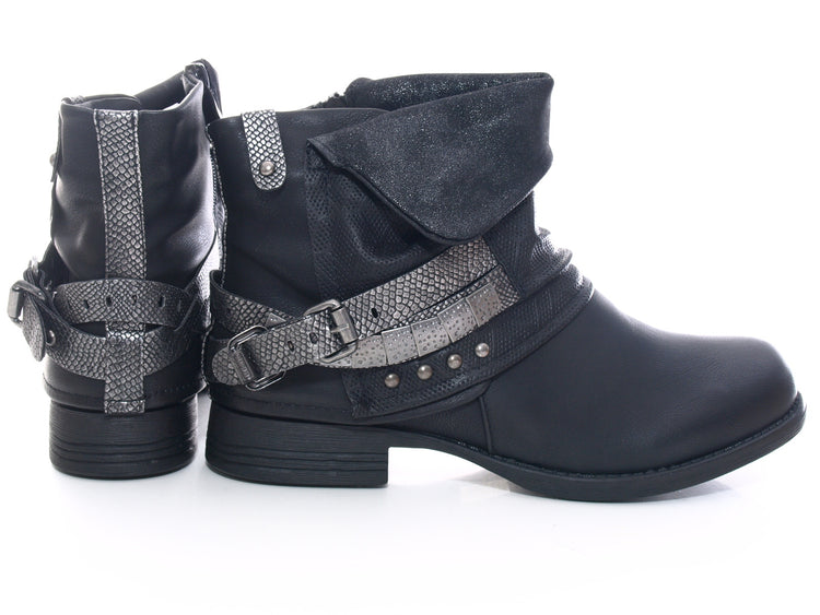 Bottines biker femme, bottes d'extérieur hiver, doublure chaude, noir # 3095