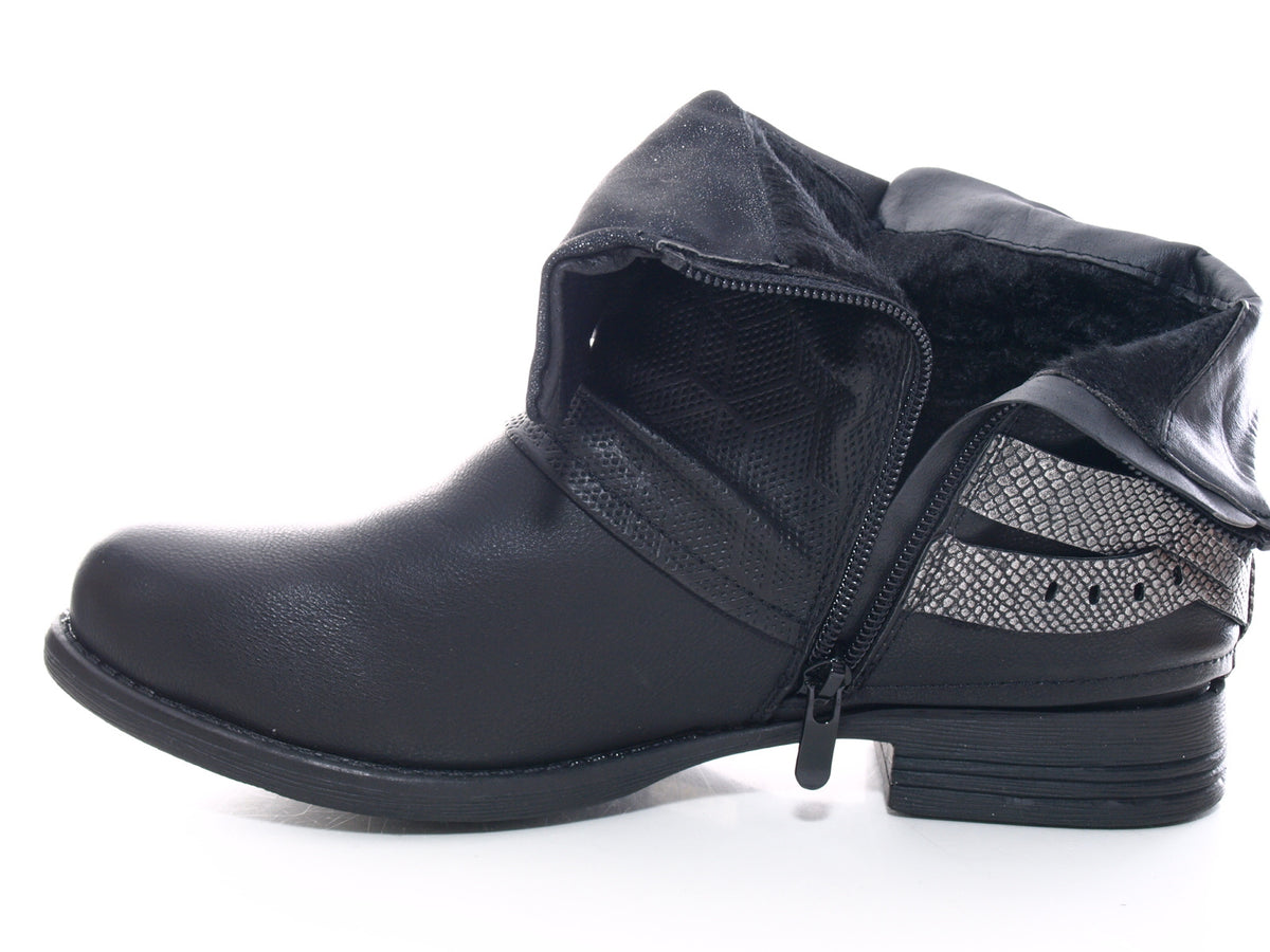 Bottines biker femme, bottes d'extérieur hiver, doublure chaude, noir # 3095