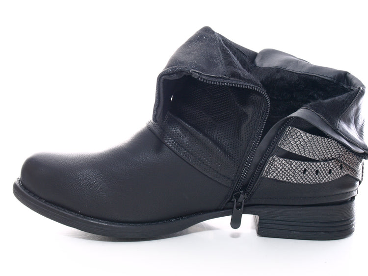 Bottines biker femme, bottes d'extérieur hiver, doublure chaude, noir # 3095