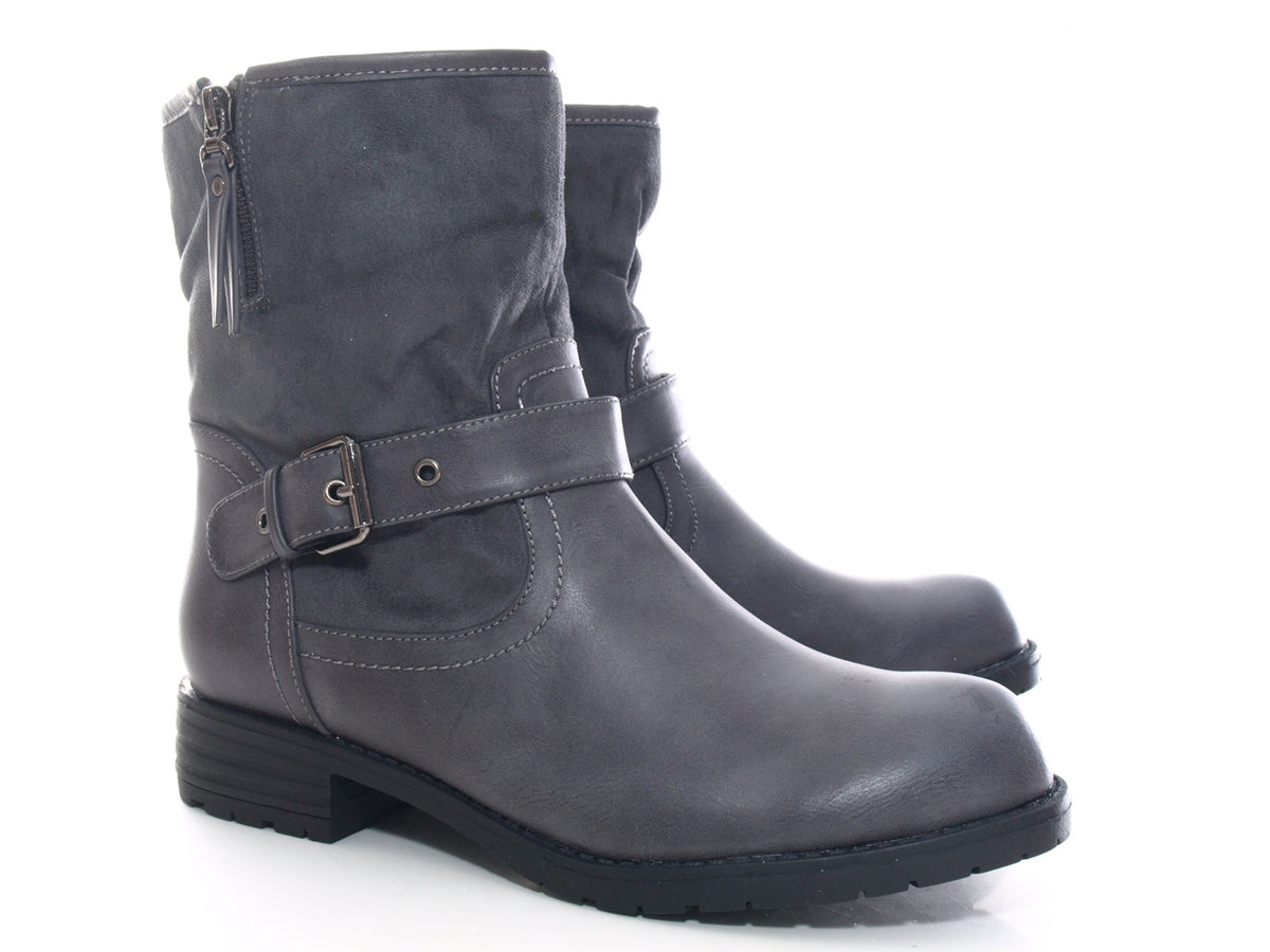 Women's ankle boots biker boots outdoor winter boots warm lined grey # 520