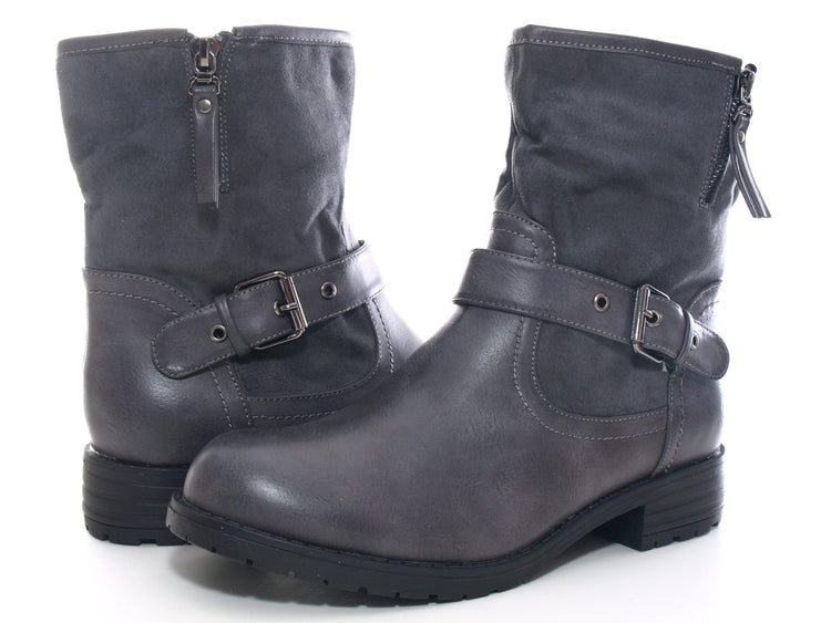 Bottines biker pour femme, bottes d'hiver outdoor, doublure chaude, gris # 520