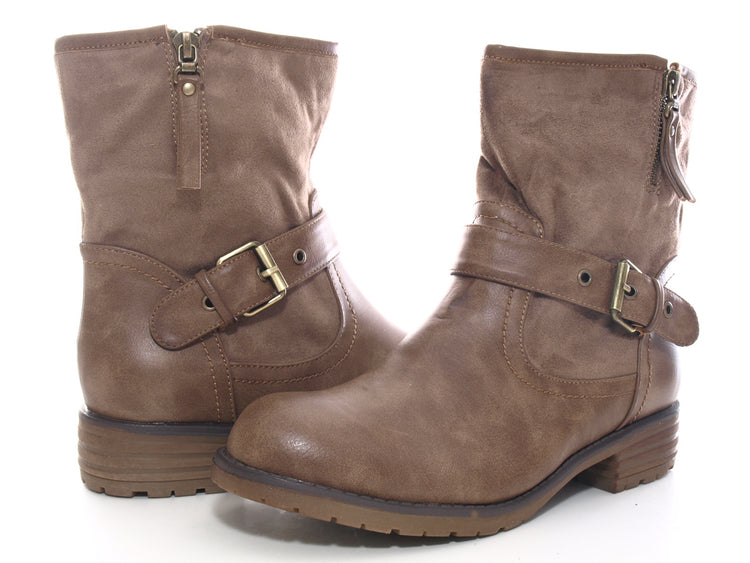 Bottines biker pour femme, bottes d'hiver outdoor, doublure chaude, kaki # 520